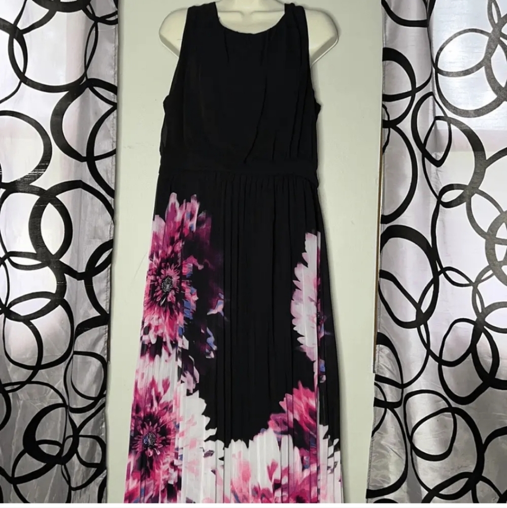 Ignite Evenings New York Women Formal Pleated Front Maxi Dress Size 16 Floral